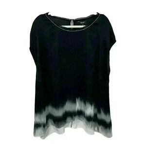 Simply Vera Wang Womens 2X Sheer Black Blouse Sleeveless Polyester Dip-Dye Hem